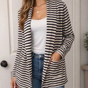 Lou & Grey Organic Cotton Striped Cardigan Open Front Cardigan With Pockets XS